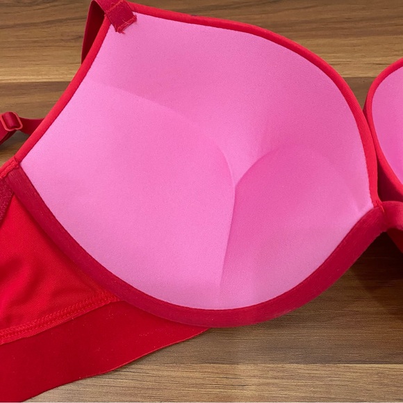 PINK Victoria's Secret Smooth Red Love Pink Push Up Bra Size 34DD - Picture 6 of 10